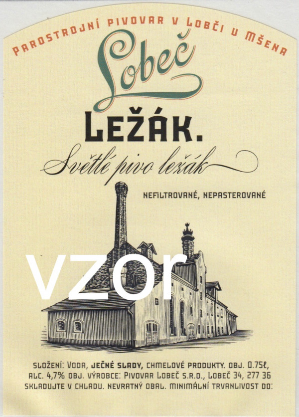 Etiketa Lobeč Ležák 0,75 - Plast 2022 - Pivovar Lobeč