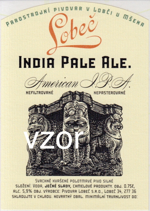 Etiketa Lobeč IPA 0,75 - Pivovar Lobeč